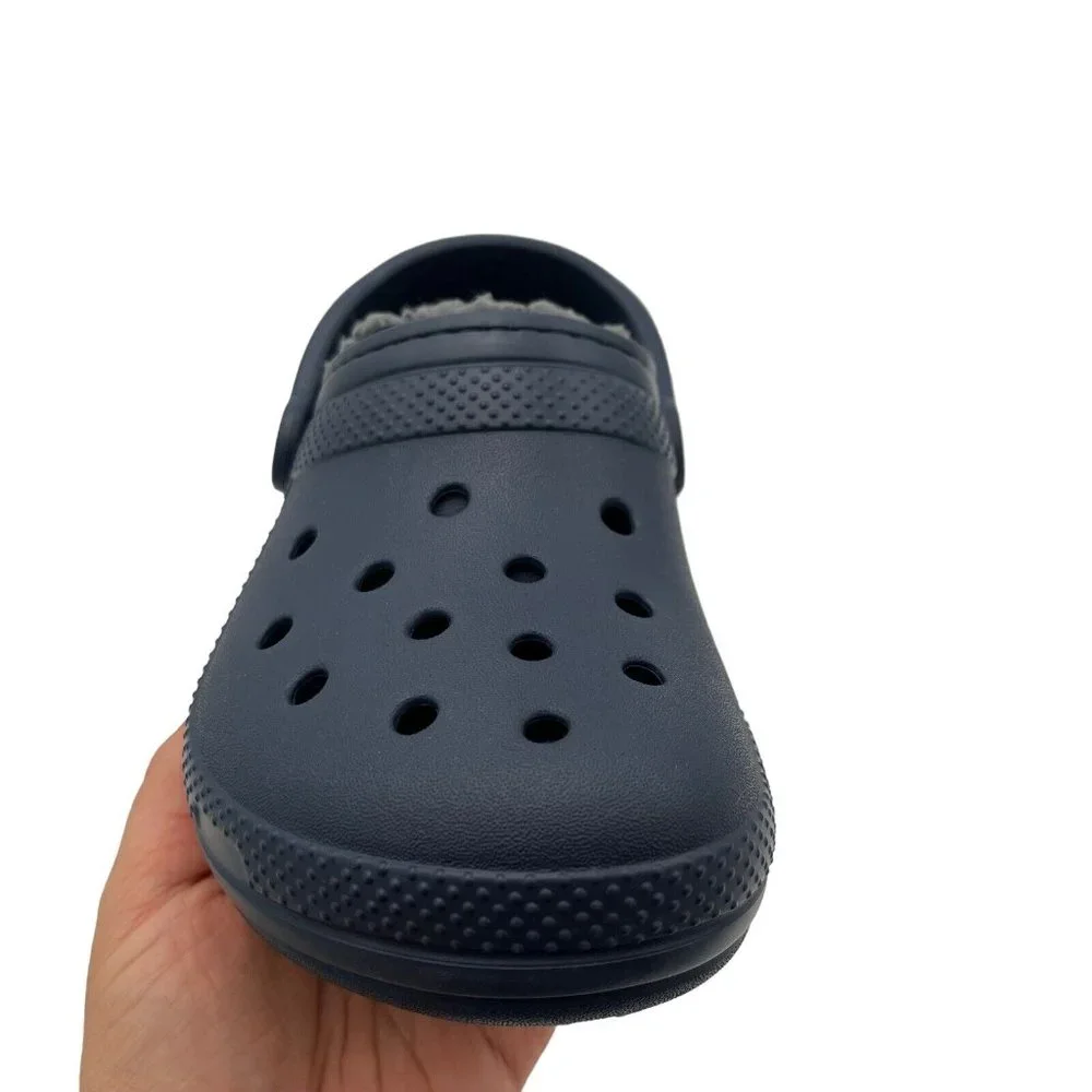 Crocs Boys Lined Clogs Size 2 (J2) Navy Blue Lightweight Cozy Comfy Slip on Shoe